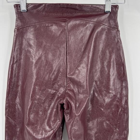 SPANX Faux Patent‎ Leather Liquid Glossy Leggings Ruby Red High Rise Size XS - Picture 7 of 12